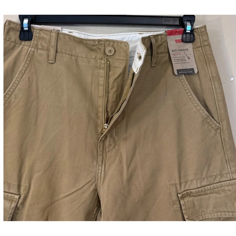 Levi Ace Cargo Pants Men 32x30 Khaki Relaxed Tapered Cotton NEW